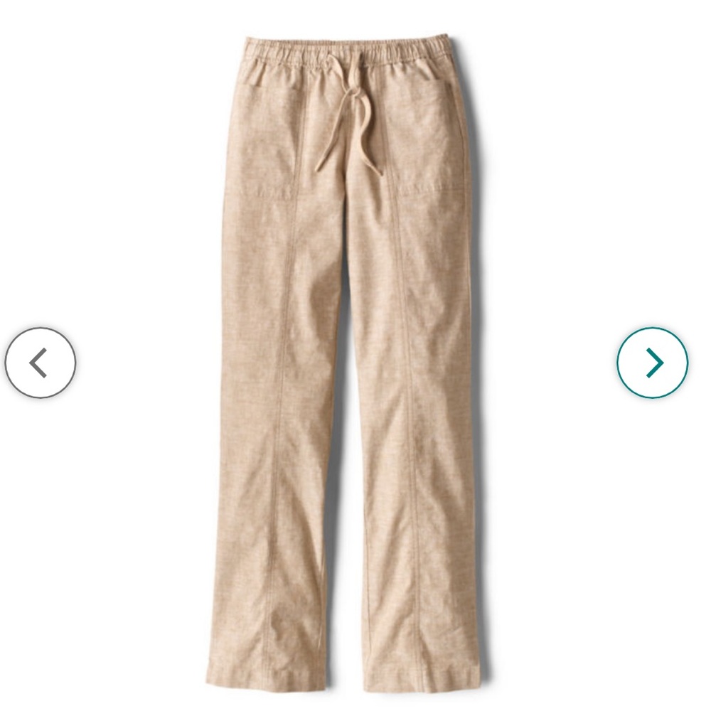 Orvis • Linen shoreline drawstring tan khaki wide leg pants $98